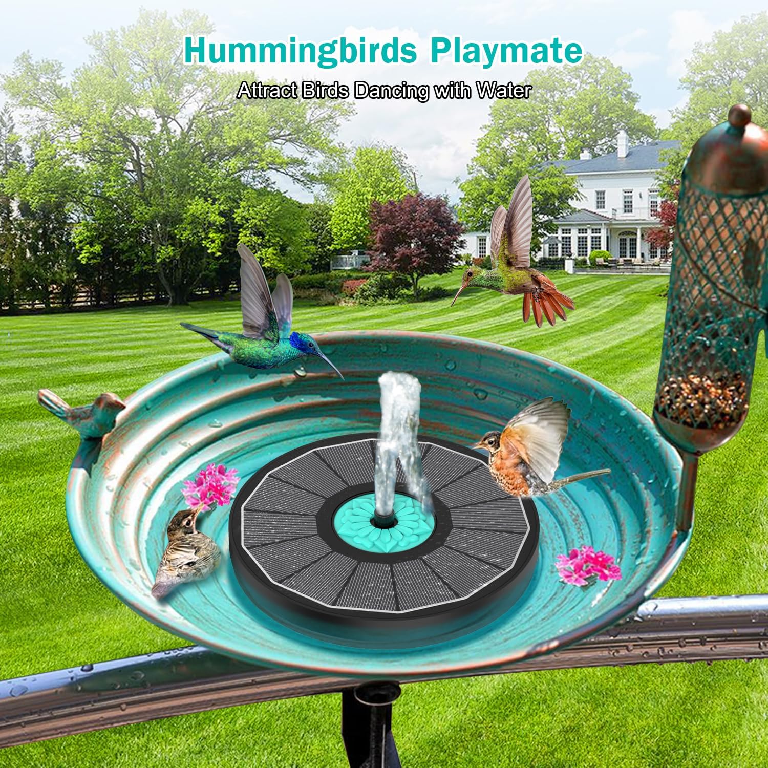 Solar Fountain Cyan Flower, Upgrade 3.5W Solar Bird Bath Fountains