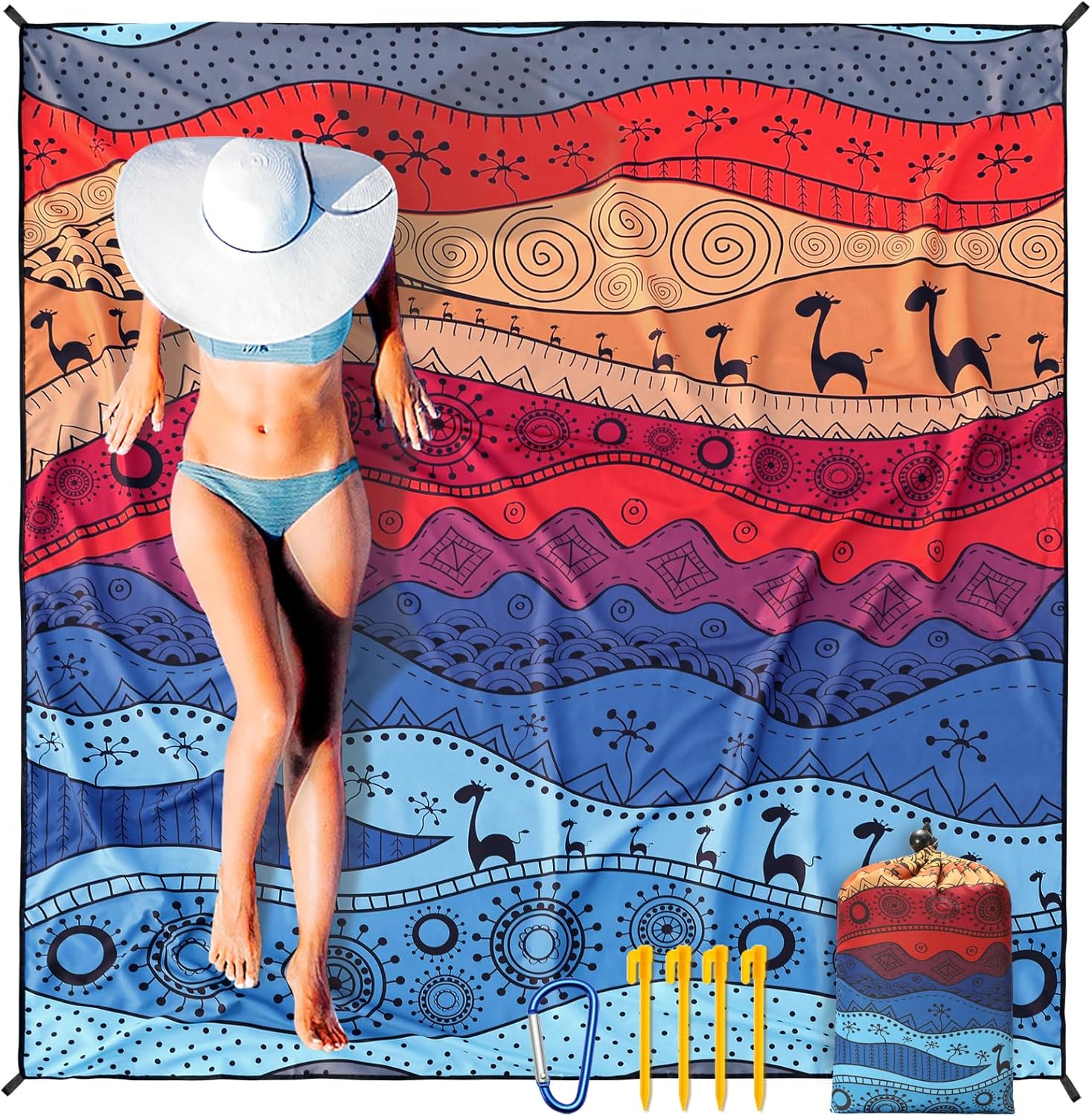 Summer Beach Blanket Waterproof Sandproof Extra Large Beach Mat 79" X 83" (Turtle)
