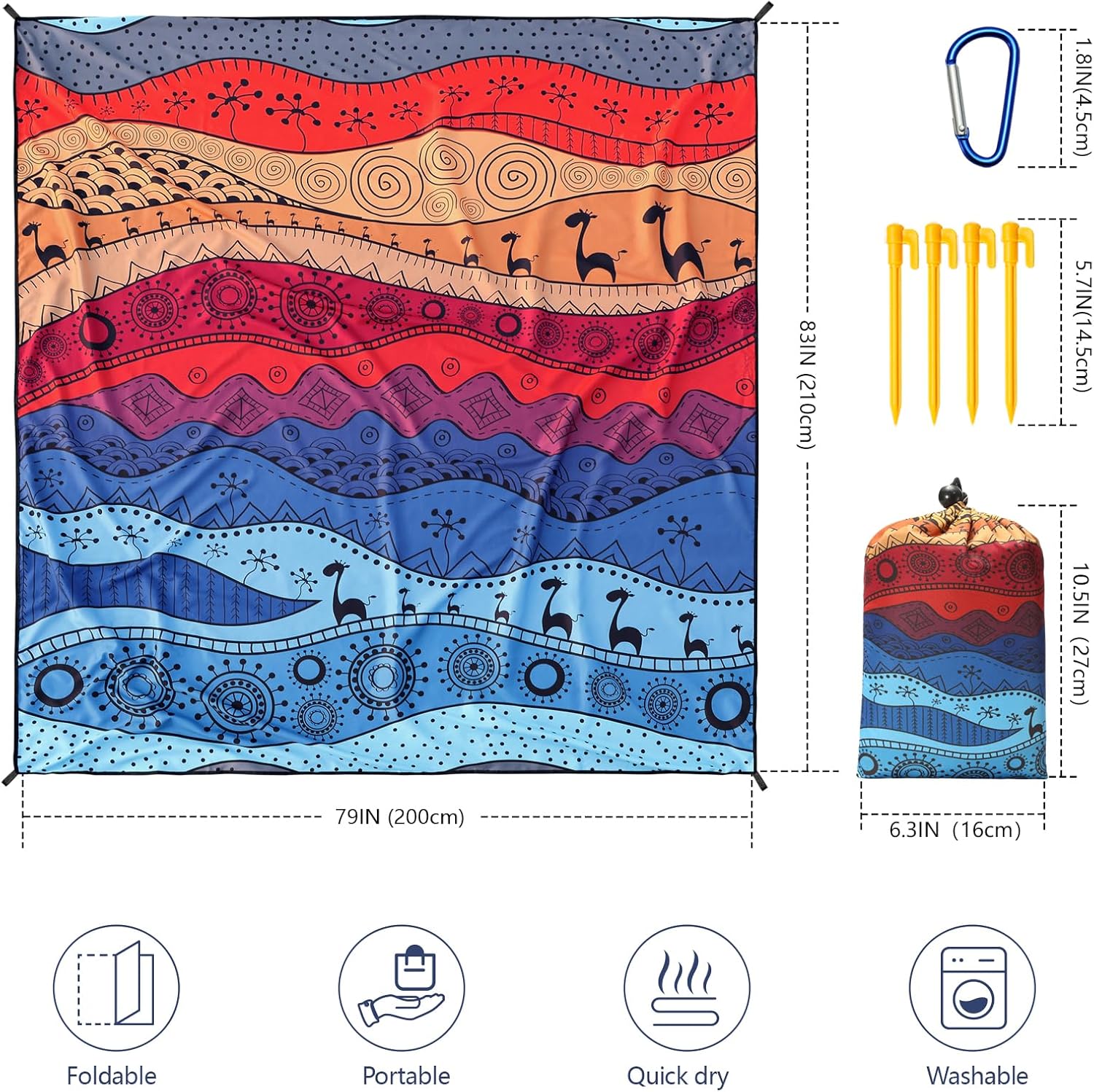 Summer Beach Blanket Waterproof Sandproof Extra Large Beach Mat 79" X 83" (Turtle)