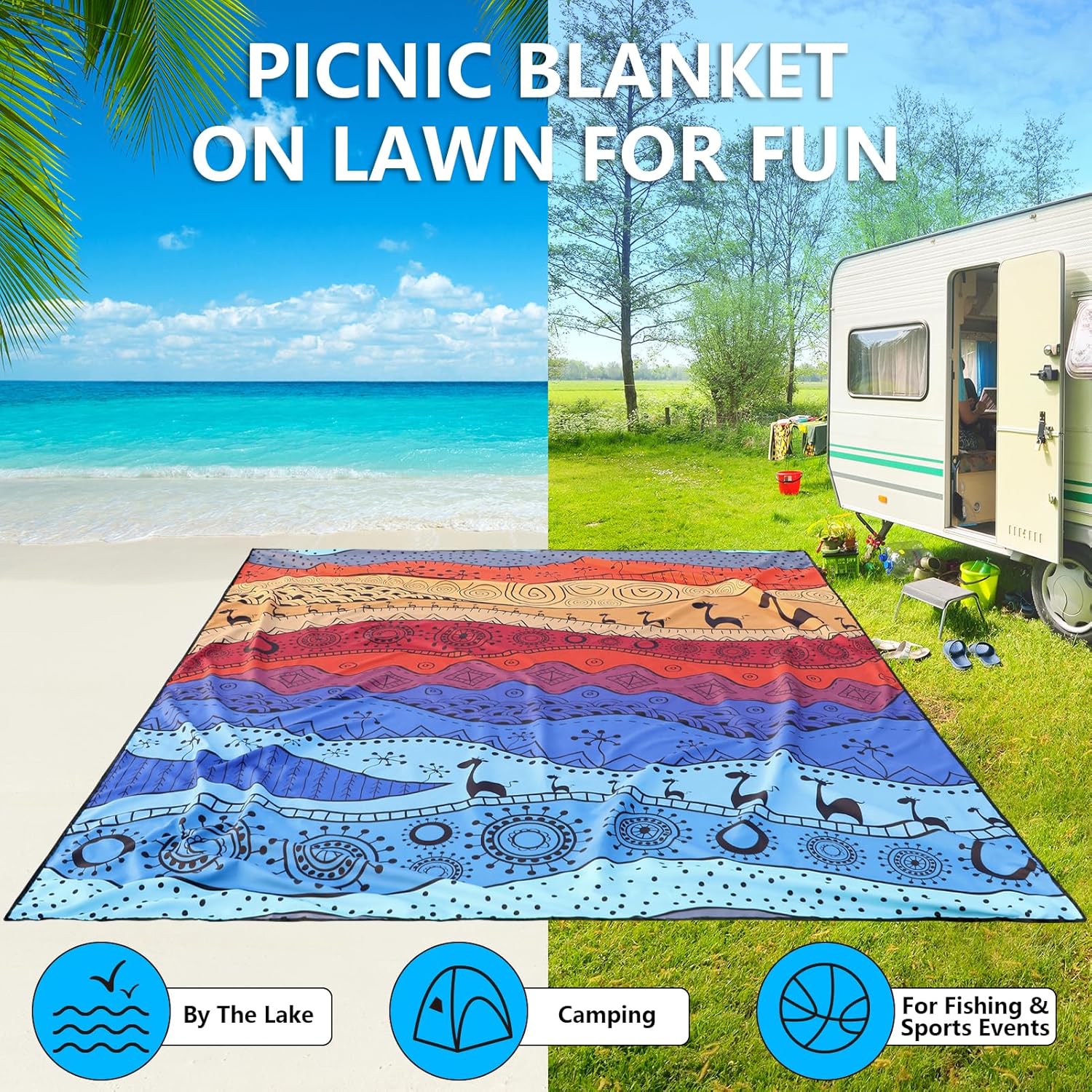 Summer Beach Blanket Waterproof Sandproof Extra Large Beach Mat 79" X 83" (Turtle)