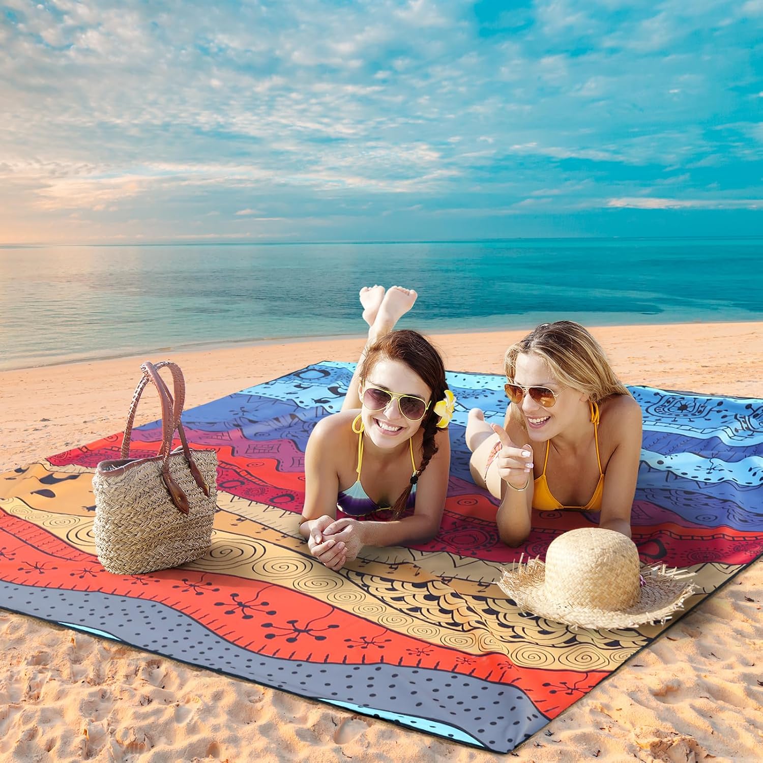 Summer Beach Blanket Waterproof Sandproof Extra Large Beach Mat 79" X 83" (Turtle)