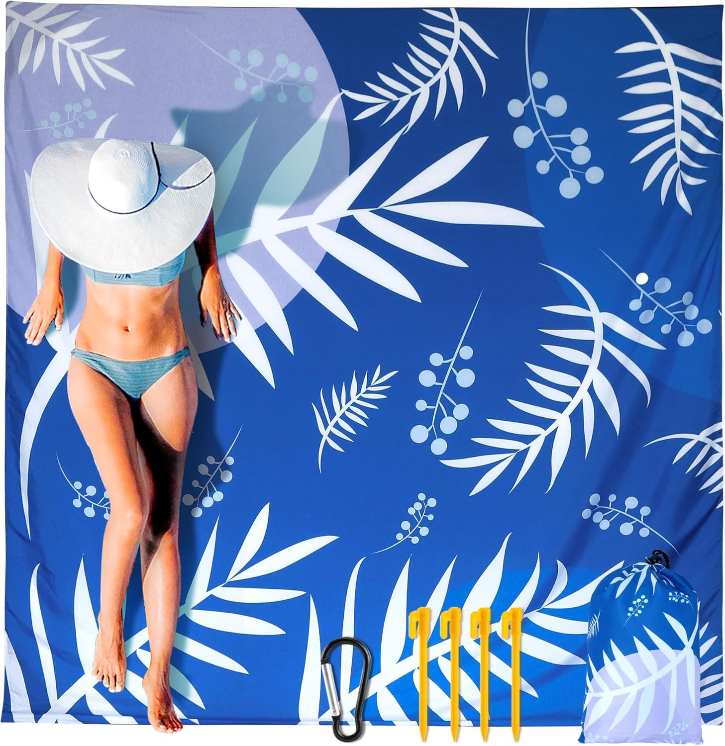 Summer Beach Blanket Waterproof Sandproof Extra Large Beach Mat 79" X 83" (Blue)