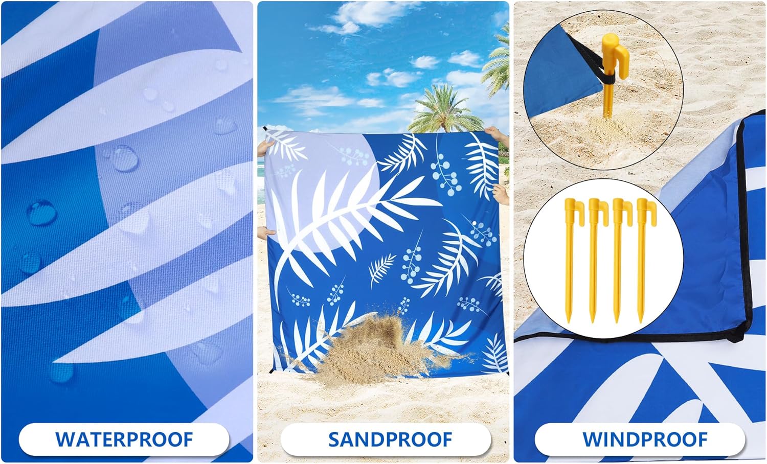 Summer Beach Blanket Waterproof Sandproof Extra Large Beach Mat 79" X 83" (Blue)