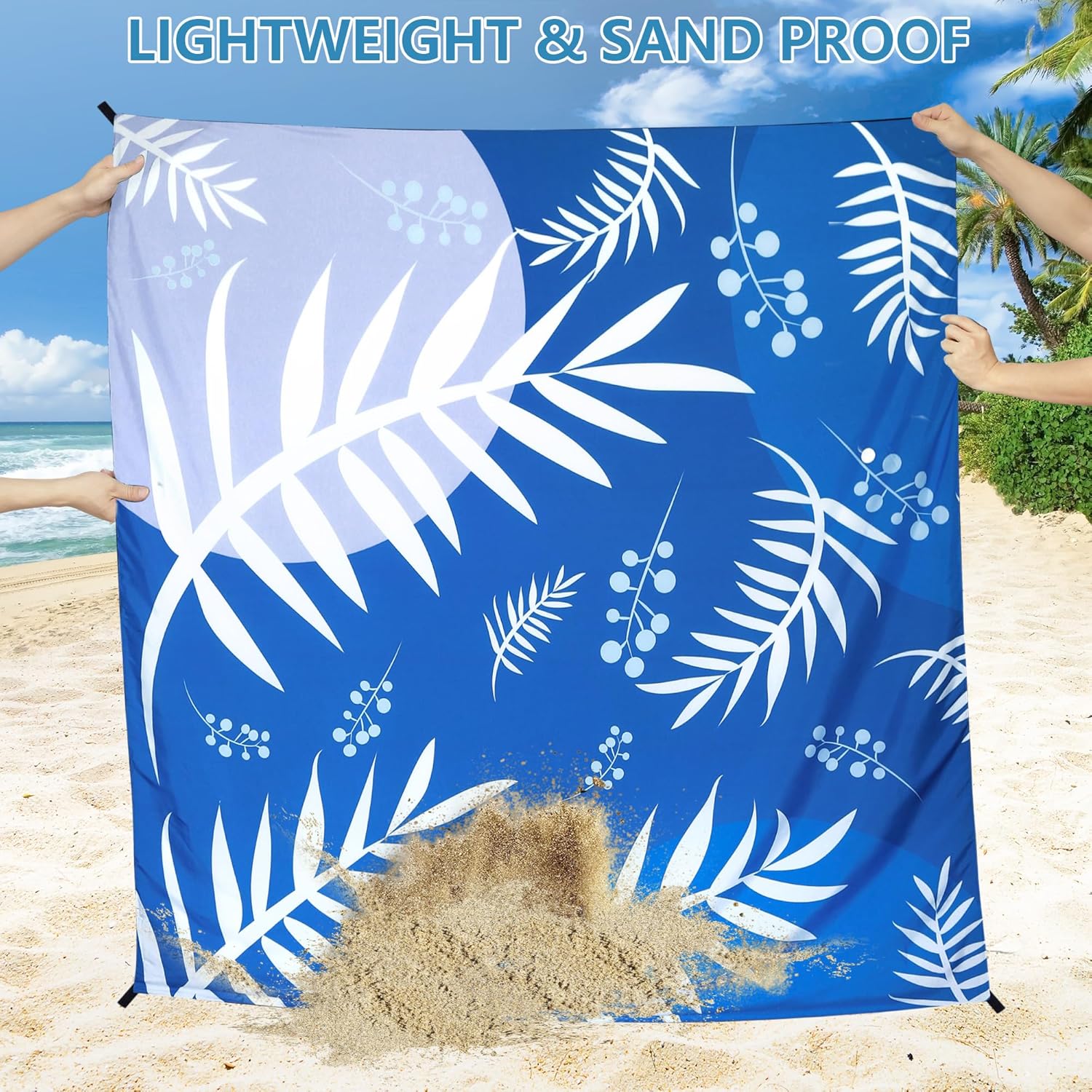 Summer Beach Blanket Waterproof Sandproof Extra Large Beach Mat 79" X 83" (Blue)