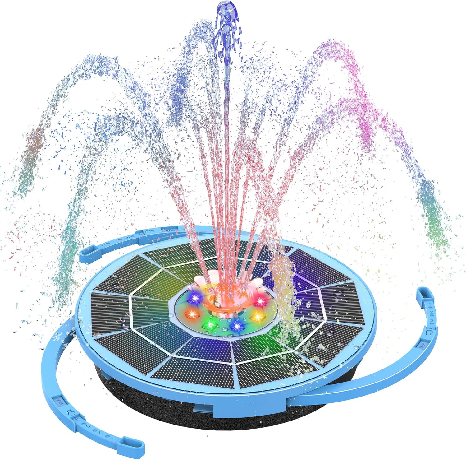 3.5W Solar Bird Bath Fountain with LED Colorful Lights & 3000mAh Battery, Solar Fountain Pump with 10 Nozzles