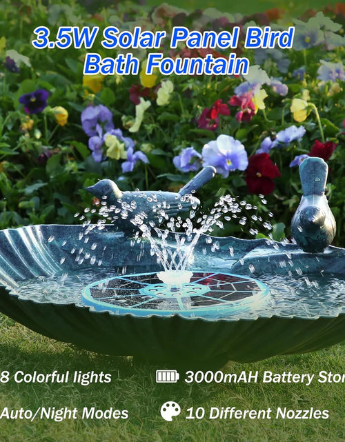 Load image into Gallery viewer, 3.5W Solar Bird Bath Fountain with LED Colorful Lights &amp; 3000mAh Battery, Solar Fountain Pump with 10 Nozzles
