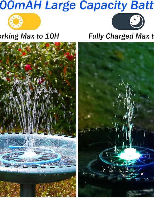 Load image into Gallery viewer, 3.5W Solar Bird Bath Fountain with LED Colorful Lights &amp; 3000mAh Battery, Solar Fountain Pump with 10 Nozzles
