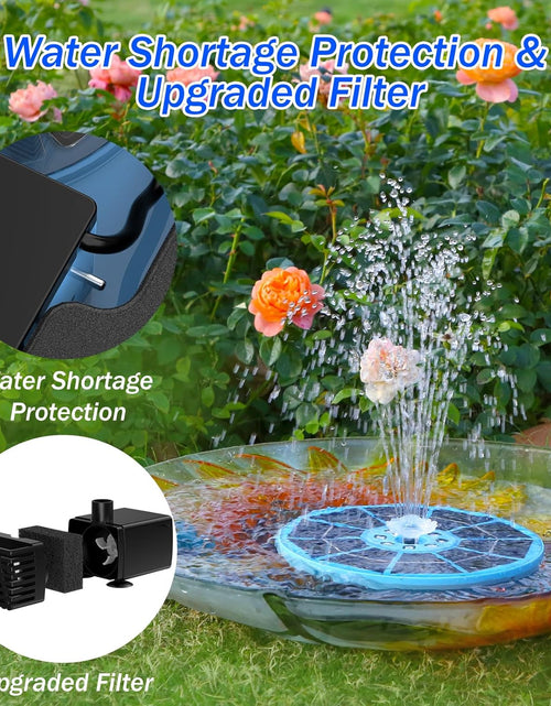 Load image into Gallery viewer, 3.5W Solar Bird Bath Fountain with LED Colorful Lights &amp; 3000mAh Battery, Solar Fountain Pump with 10 Nozzles
