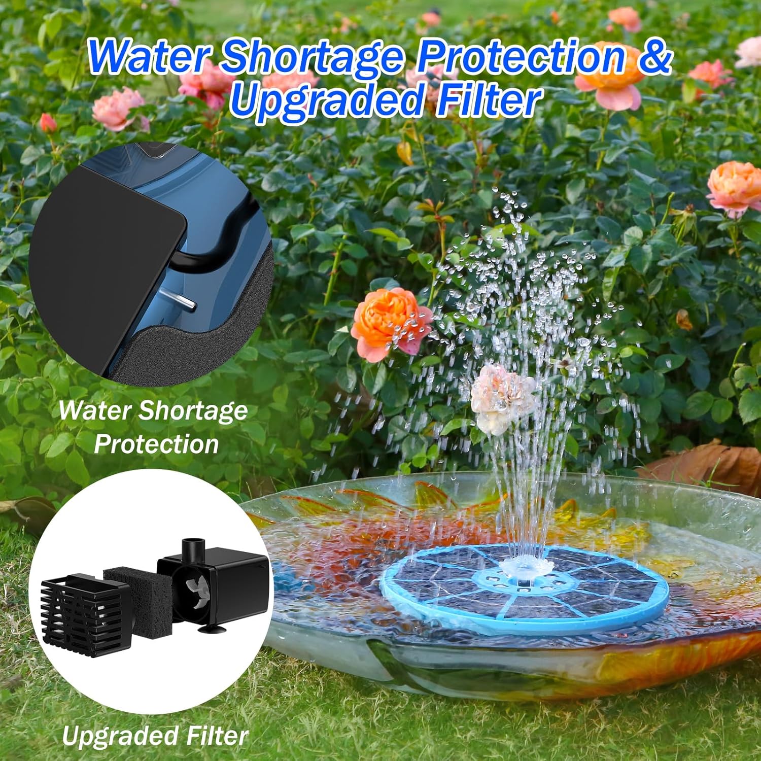 3.5W Solar Bird Bath Fountain with LED Colorful Lights & 3000mAh Battery, Solar Fountain Pump with 10 Nozzles