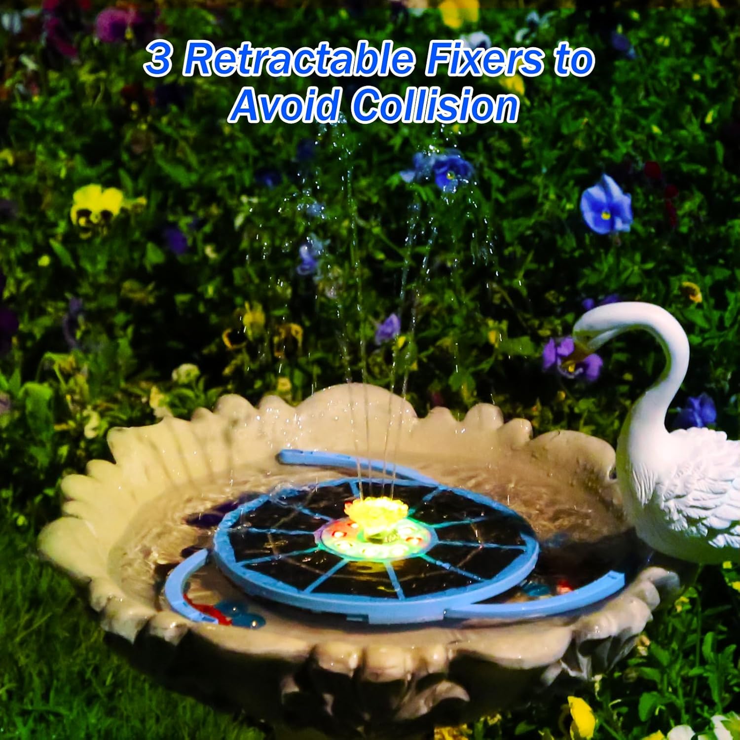 3.5W Solar Bird Bath Fountain with LED Colorful Lights & 3000mAh Battery, Solar Fountain Pump with 10 Nozzles