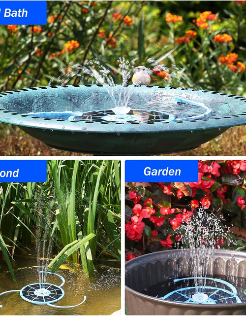 Load image into Gallery viewer, 3.5W Solar Bird Bath Fountain with LED Colorful Lights &amp; 3000mAh Battery, Solar Fountain Pump with 10 Nozzles

