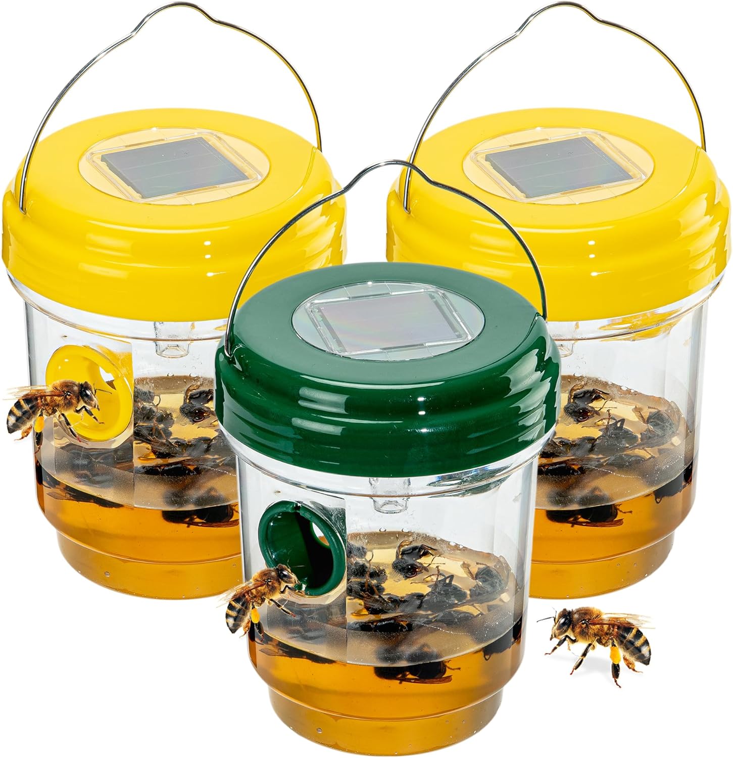 3 Pack Wasp Traps Outdoor Hanging, Solar Bee Trap for Outside Garden