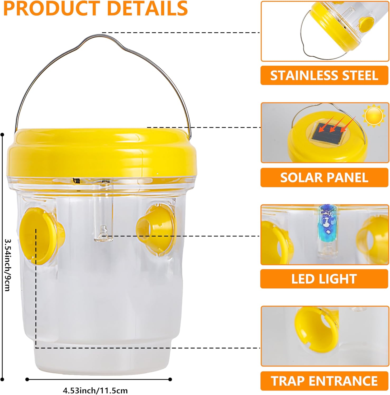 3 Pack Wasp Traps Outdoor Hanging, Solar Bee Trap for Outside Garden