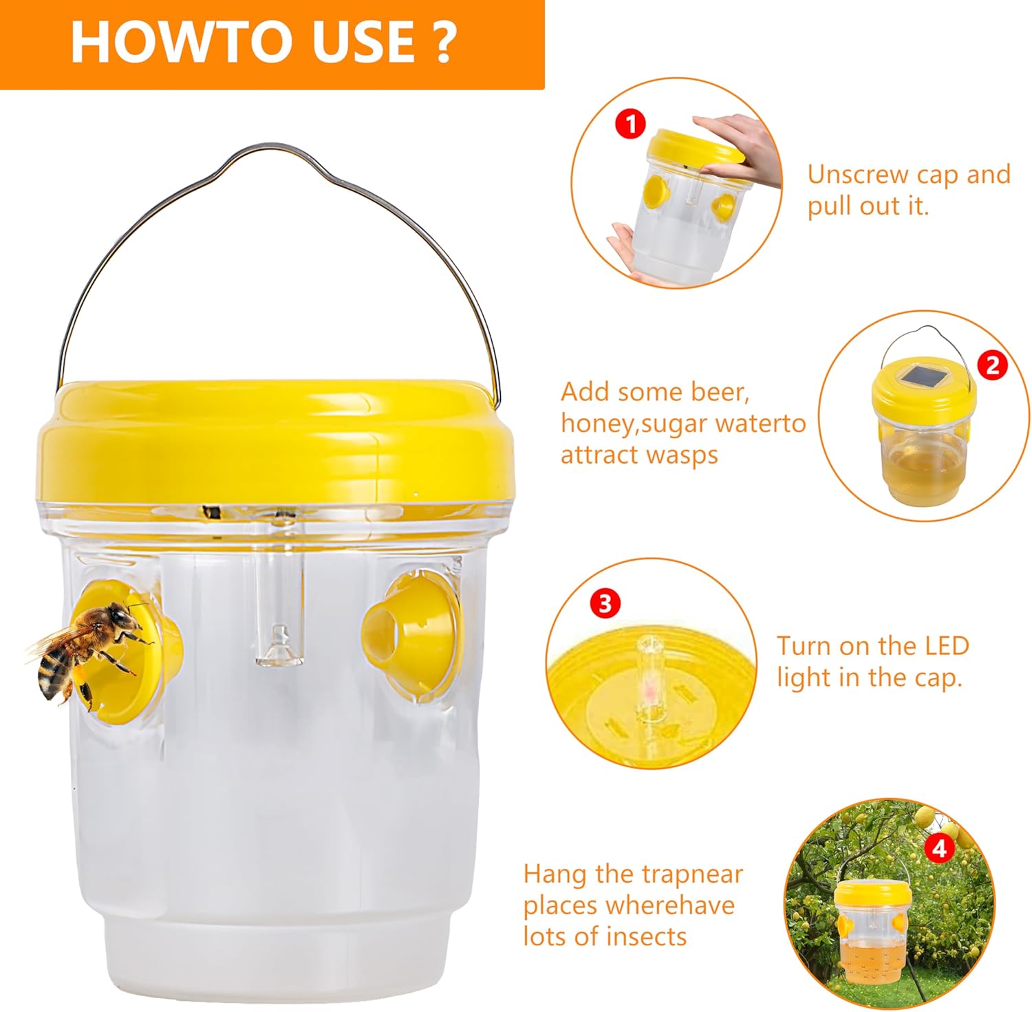 3 Pack Wasp Traps Outdoor Hanging, Solar Bee Trap for Outside Garden