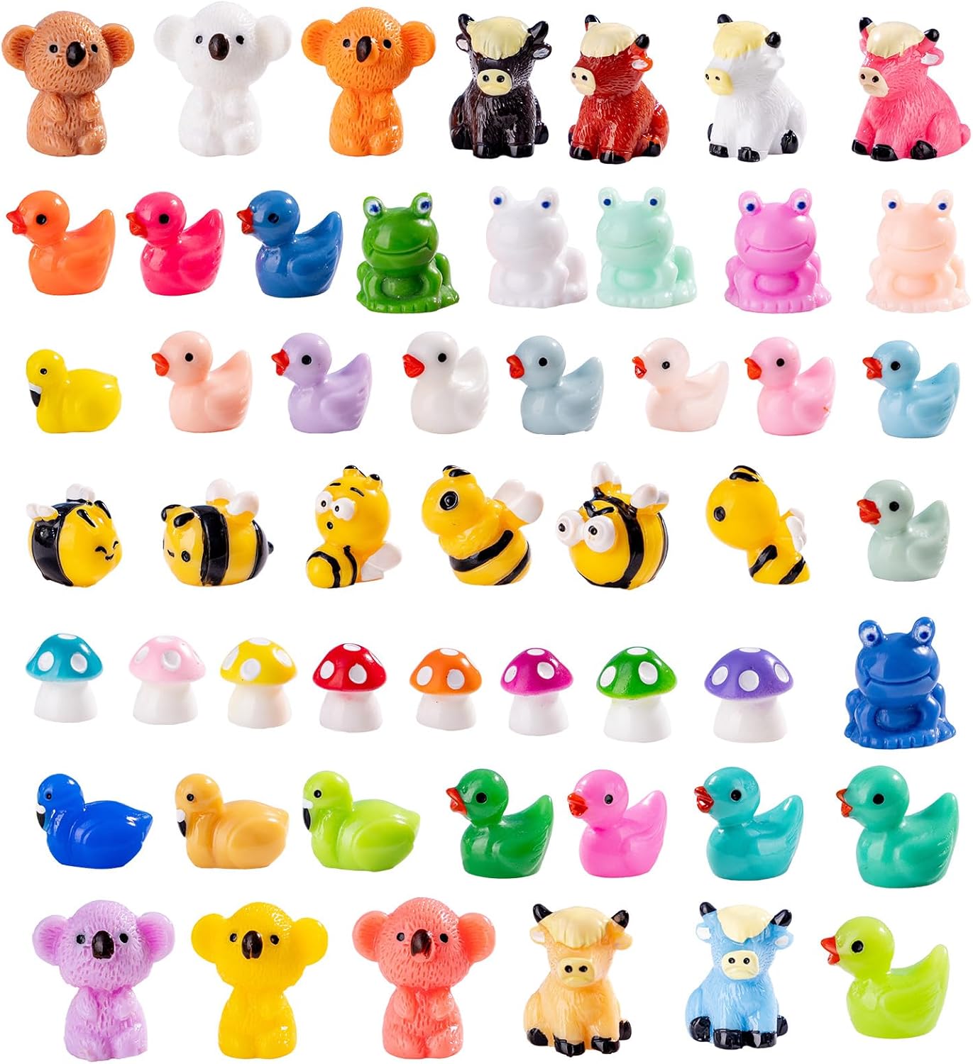 52pcs Mini Resin Animal Figures Bulk Duck Mushroom Frog Tiny Resin