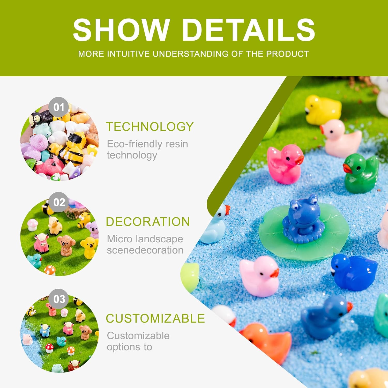 52pcs Mini Resin Animal Figures Bulk Duck Mushroom Frog Tiny Resin
