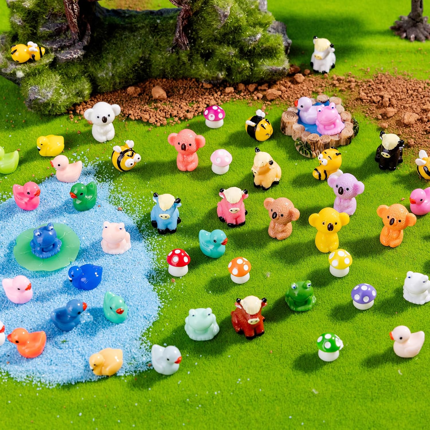 52pcs Mini Resin Animal Figures Bulk Duck Mushroom Frog Tiny Resin