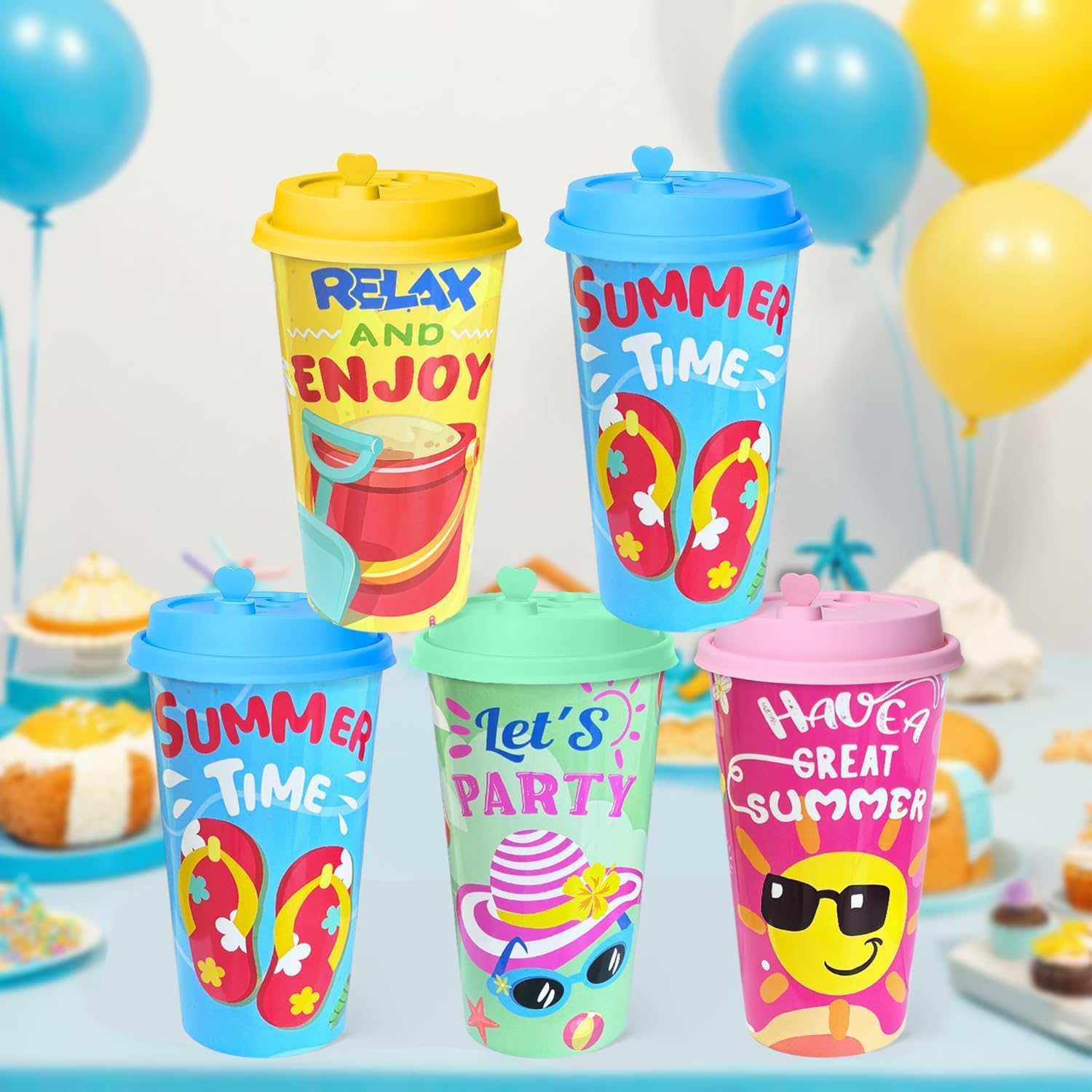 48Pcs Pool Beach Birthday Party Decorations Cups with Silly Straws Bulk Summer