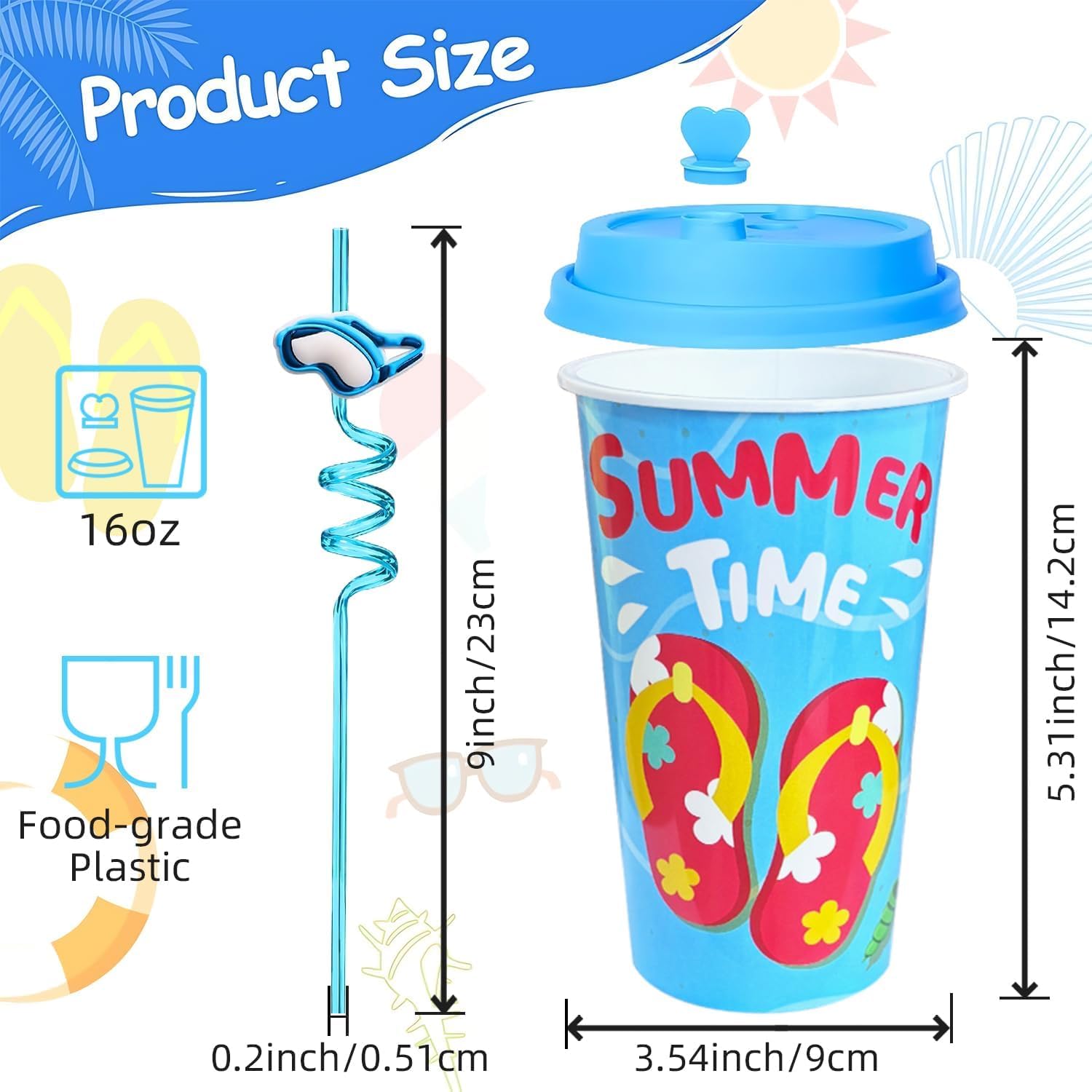 48Pcs Pool Beach Birthday Party Decorations Cups with Silly Straws Bulk Summer