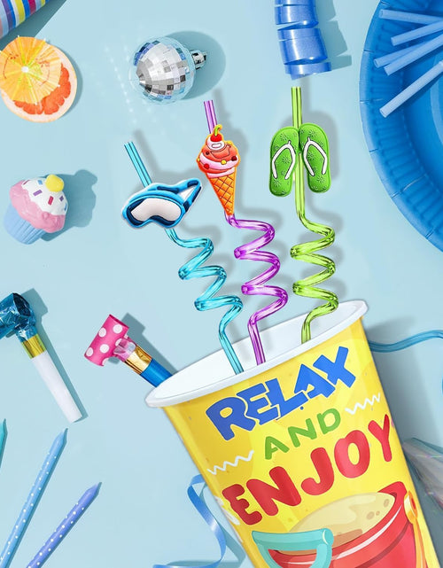 Load image into Gallery viewer, 48Pcs Pool Beach Birthday Party Decorations Cups with Silly Straws Bulk Summer
