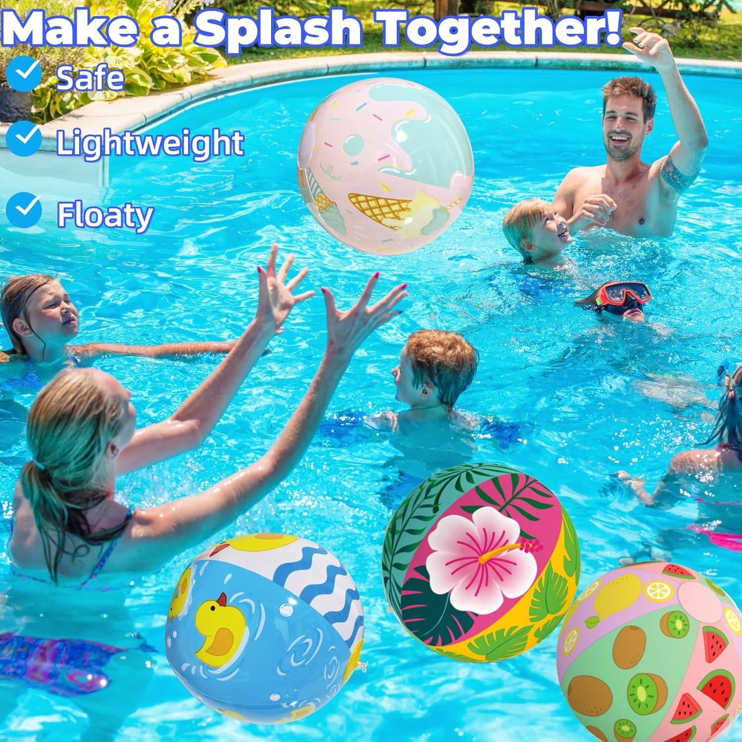4 Pack 20" Beach Balls, Large Inflatable Pool Toys