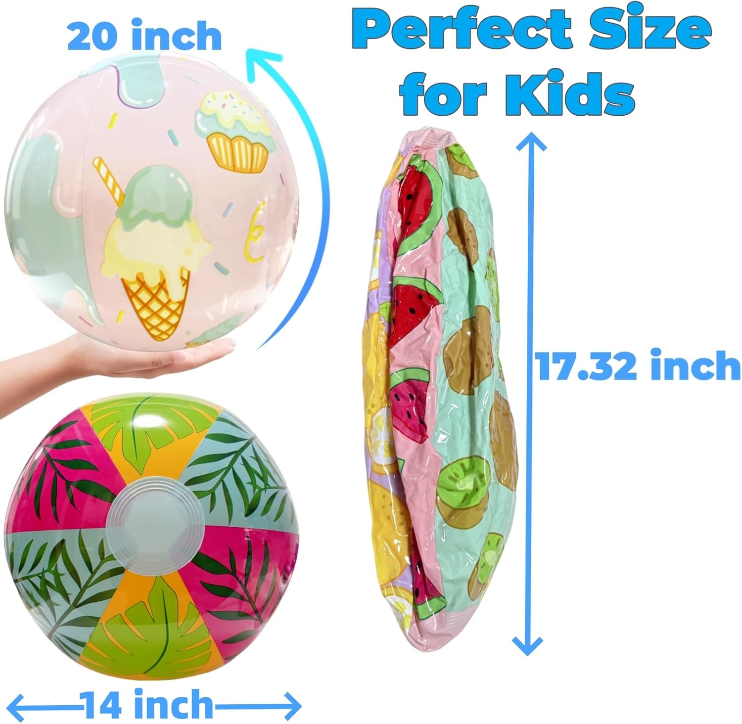 4 Pack 20" Beach Balls, Large Inflatable Pool Toys