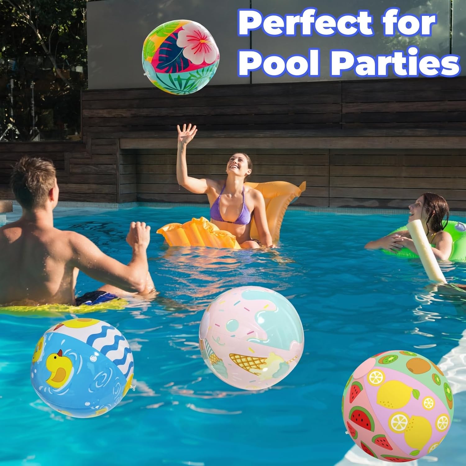 4 Pack 20" Beach Balls, Large Inflatable Pool Toys