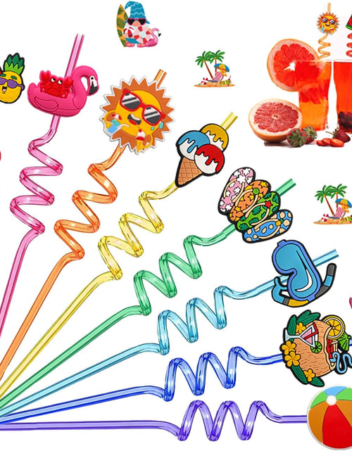 Load image into Gallery viewer, 24Pcs Beach Drinking Straws, Summer Pool Beach Party Favors, Crazy Silly Straws for Kids with 2 PCS Cleaning Brushes
