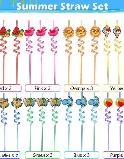 Load image into Gallery viewer, 24Pcs Beach Drinking Straws, Summer Pool Beach Party Favors, Crazy Silly Straws for Kids with 2 PCS Cleaning Brushes
