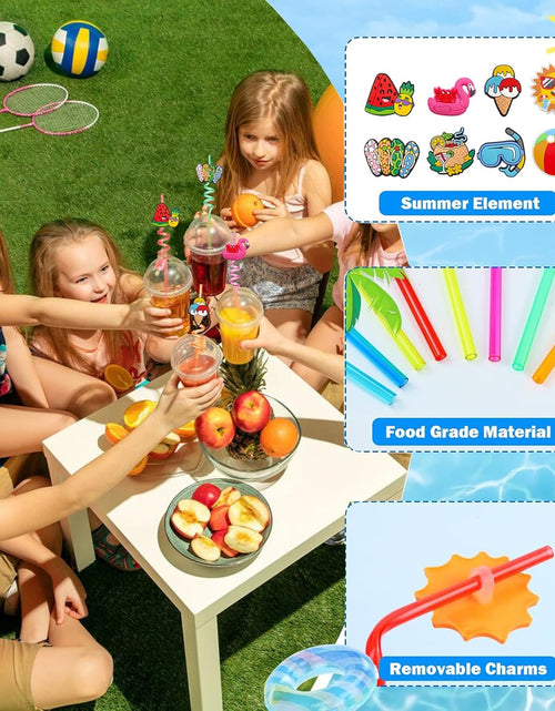 Load image into Gallery viewer, 24Pcs Beach Drinking Straws, Summer Pool Beach Party Favors, Crazy Silly Straws for Kids with 2 PCS Cleaning Brushes
