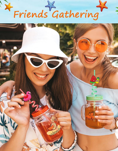 Load image into Gallery viewer, 24Pcs Beach Drinking Straws, Summer Pool Beach Party Favors, Crazy Silly Straws for Kids with 2 PCS Cleaning Brushes
