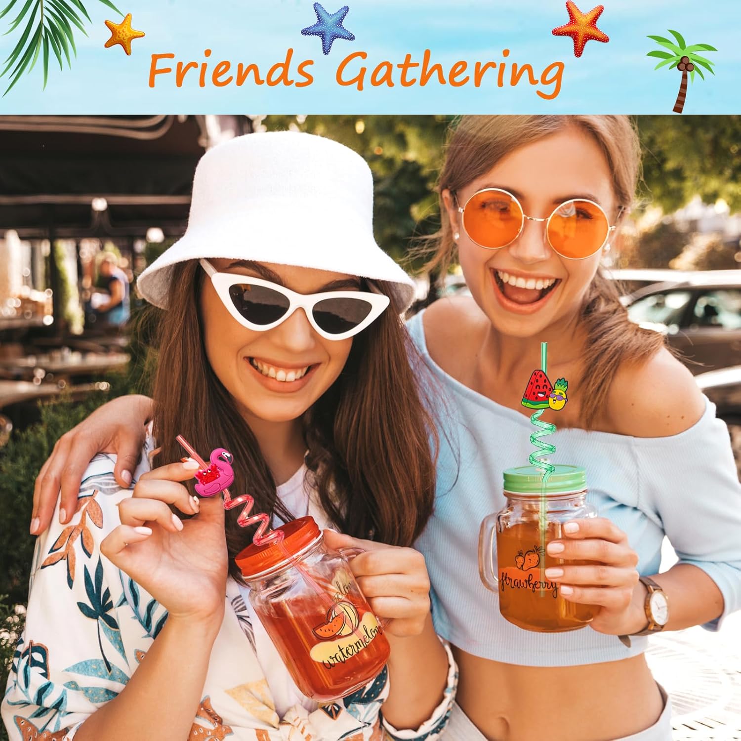 24Pcs Beach Drinking Straws, Summer Pool Beach Party Favors, Crazy Silly Straws for Kids with 2 PCS Cleaning Brushes