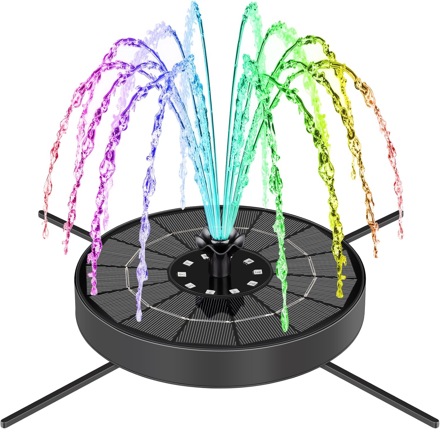Solar Fountain Pump with 3 Spray Height Adjustments, Upgraded Glass Solar Bird Bath Fountains with LED Lights