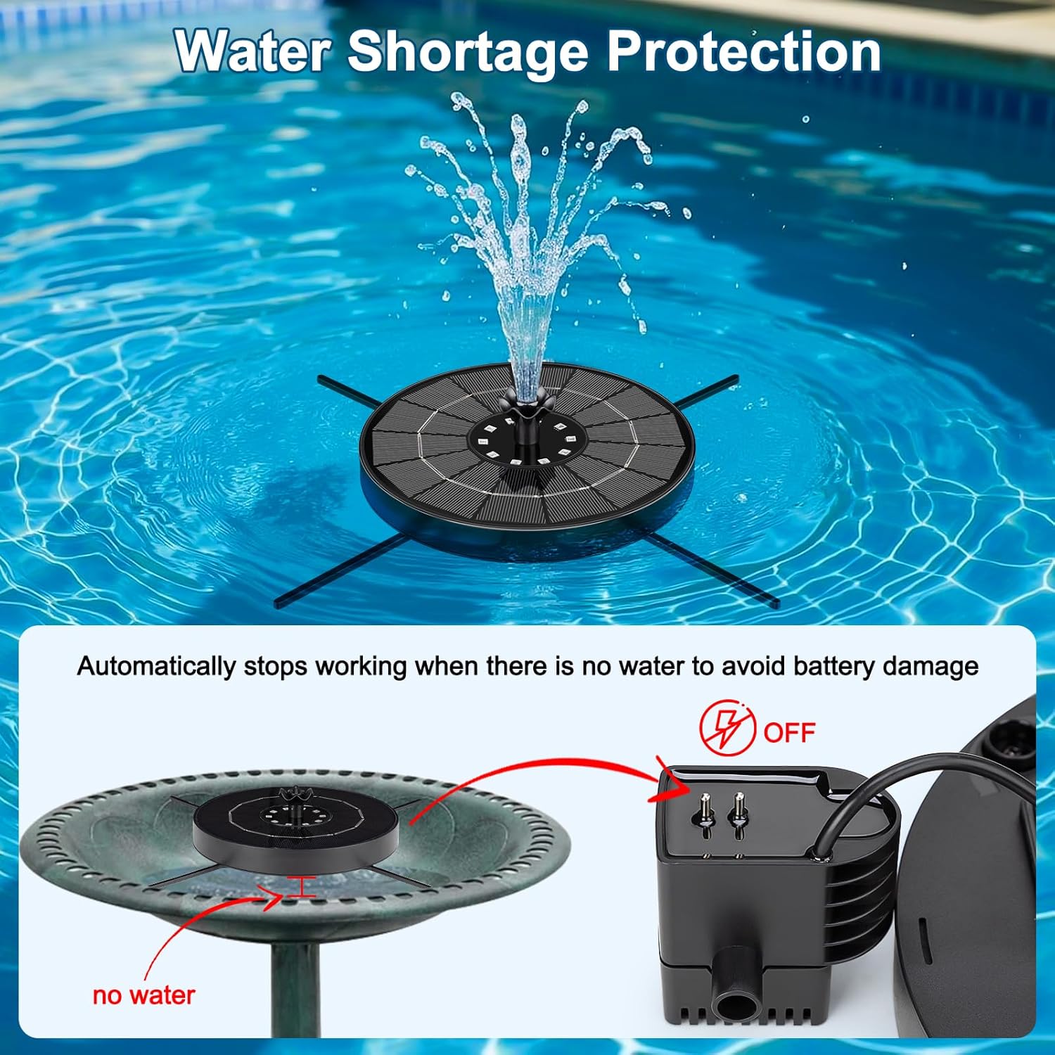 Solar Fountain Pump with 3 Spray Height Adjustments, Upgraded Glass Solar Bird Bath Fountains with LED Lights