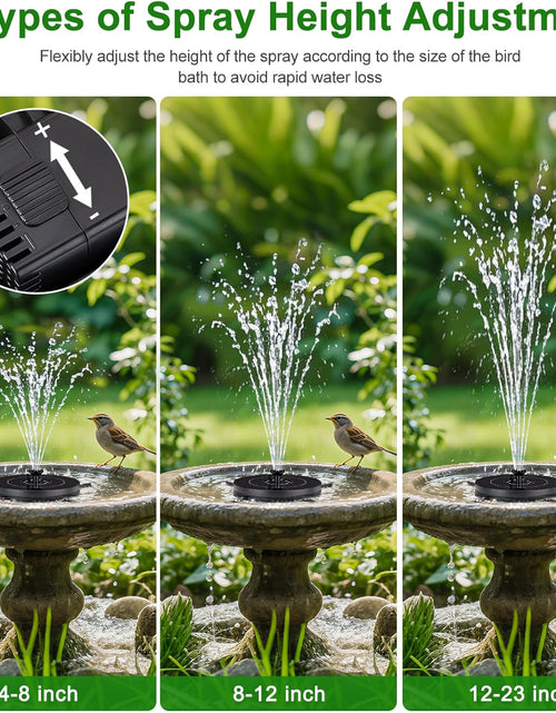 Load image into Gallery viewer, Solar Fountain Pump with 3 Spray Height Adjustments, Upgraded Glass Solar Bird Bath Fountains with LED Lights
