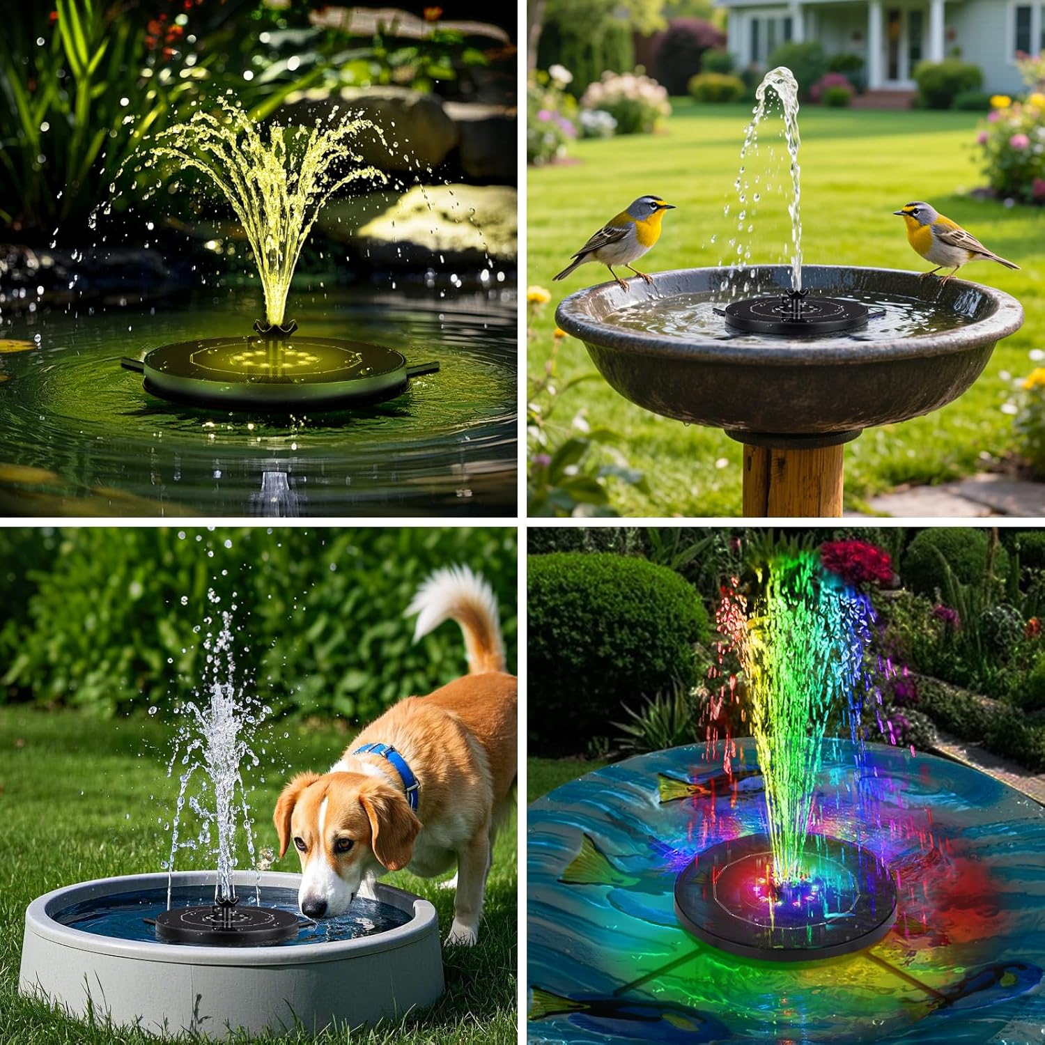 Solar Fountain Pump with 3 Spray Height Adjustments, Upgraded Glass Solar Bird Bath Fountains with LED Lights