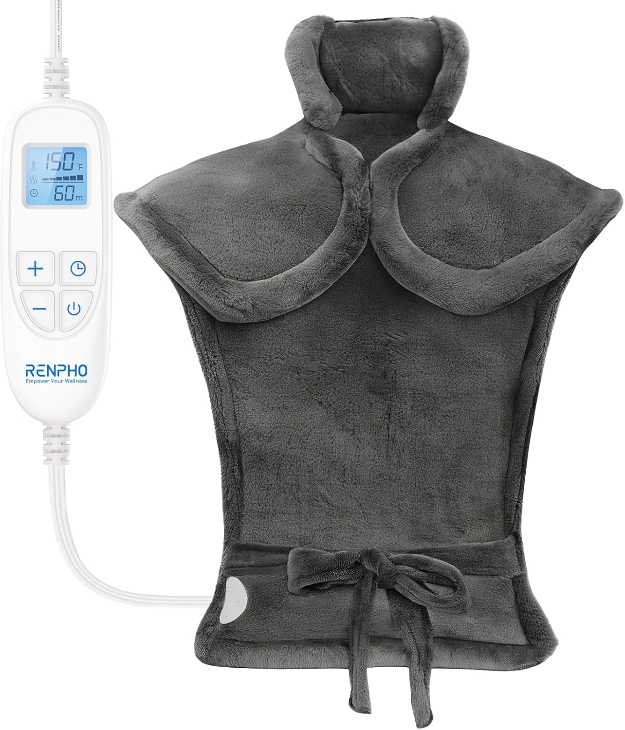 Heating Pad for Pain Relief – Weighted Neck & Back Wrap, 6 Settings (FREE 14Oz Funny Best Mom Mug with Gold Print)