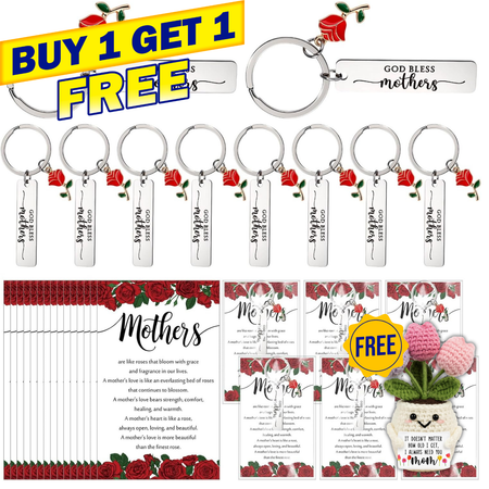 Mother’s Day Christian Gift Set – Church Bulk Keychains with Prayer Cards ( FREE Knitted Inspirational Positive Tulip )