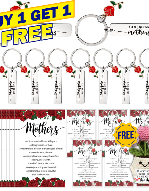 Load image into Gallery viewer, Mother’s Day Christian Gift Set – Church Bulk Keychains with Prayer Cards ( FREE Knitted Inspirational Positive Tulip )
