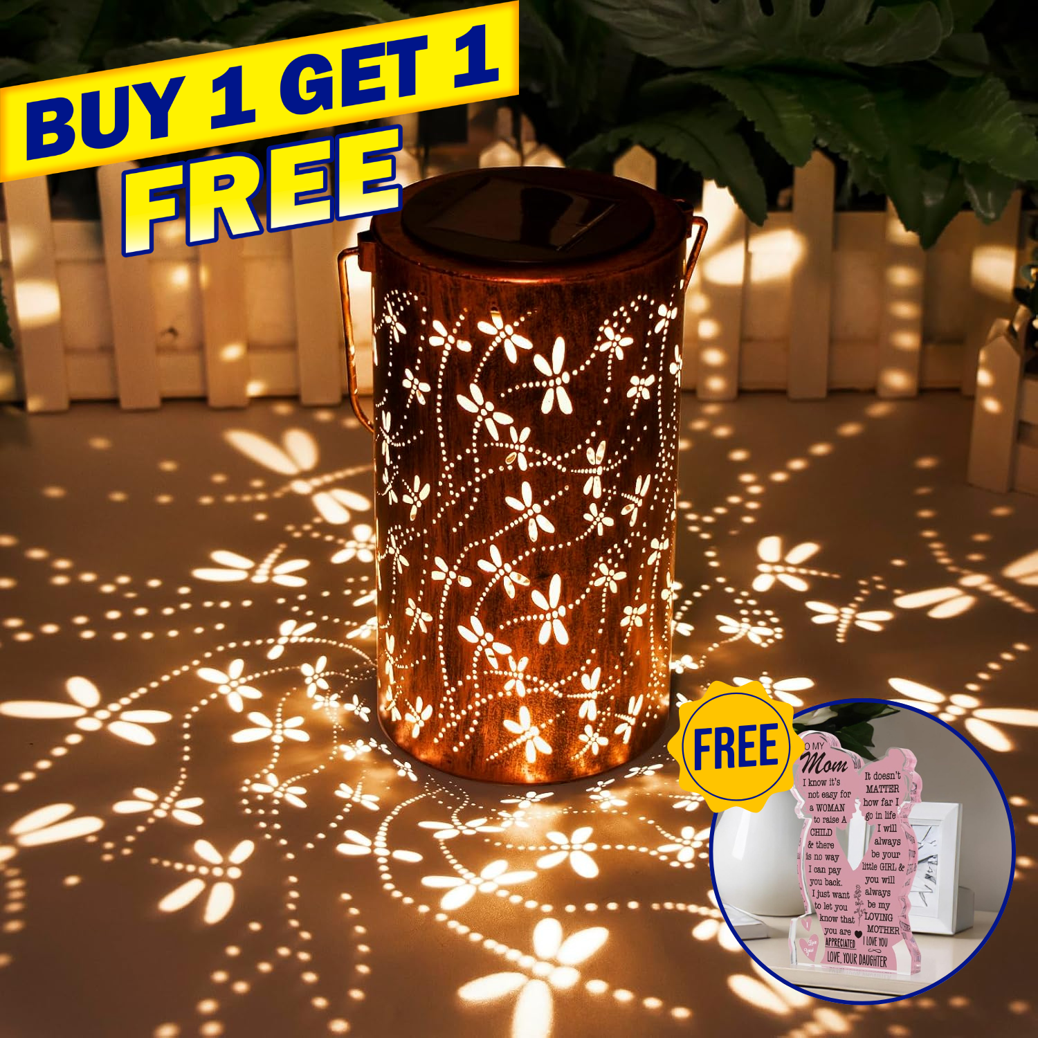 Mother’s Day Solar Lantern Gift – Dragonfly Garden Light ( FREE Acrylic Plaque )