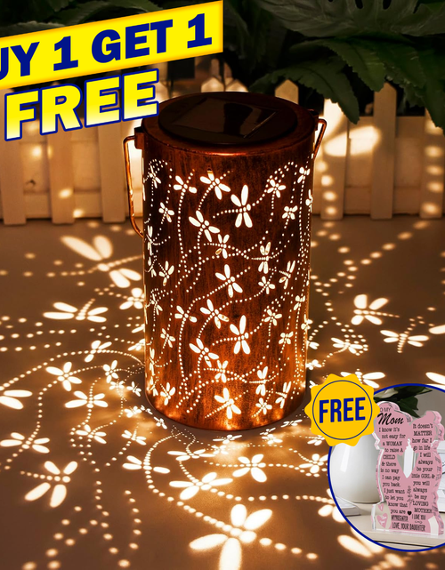 Load image into Gallery viewer, Mother’s Day Solar Lantern Gift – Dragonfly Garden Light ( FREE Acrylic Plaque )
