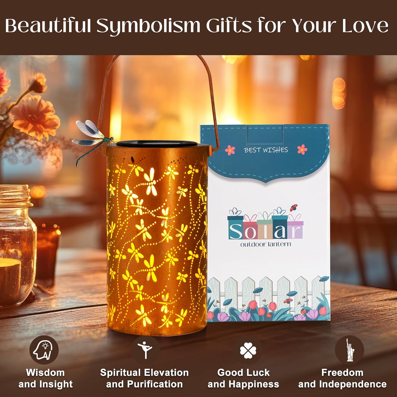 Mother’s Day Solar Lantern Gift – Dragonfly Garden Light ( FREE Acrylic Plaque )