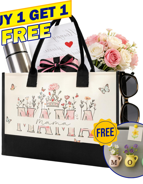 Load image into Gallery viewer, Mother’s Day Tote Bag for Mom – Floral Canvas Beach Bag ( Free Fridge Magnets )
