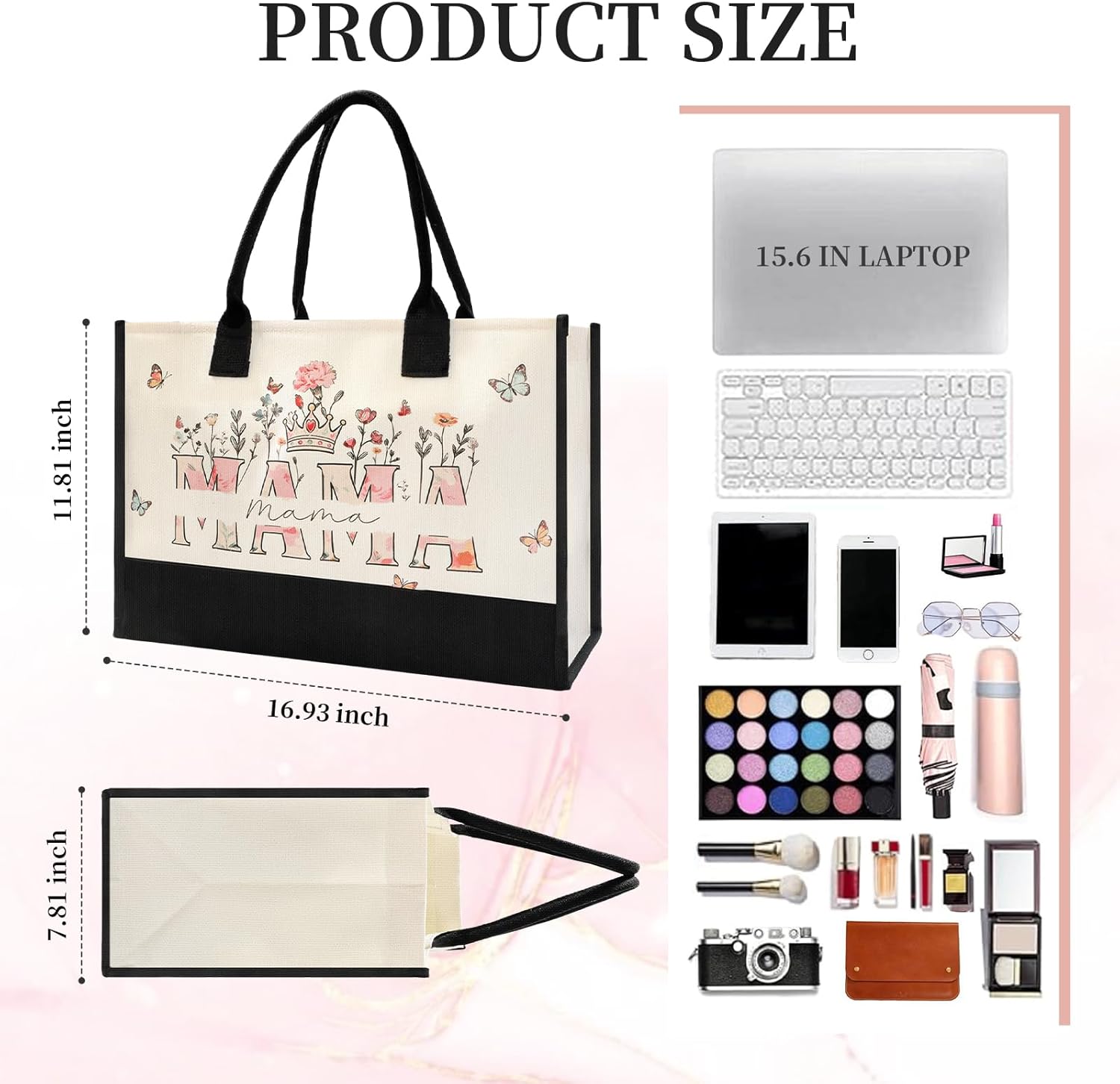 Mother’s Day Tote Bag for Mom – Floral Canvas Beach Bag ( Free Fridge Magnets )