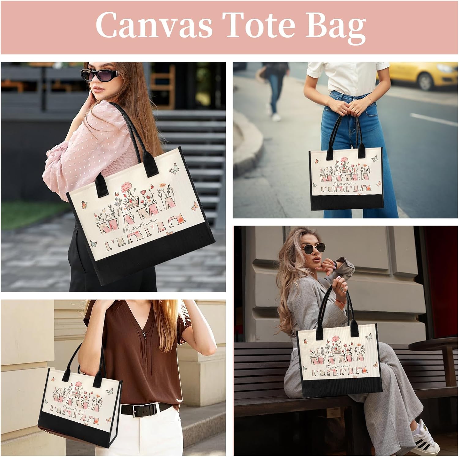 Mother’s Day Tote Bag for Mom – Floral Canvas Beach Bag ( Free Fridge Magnets )