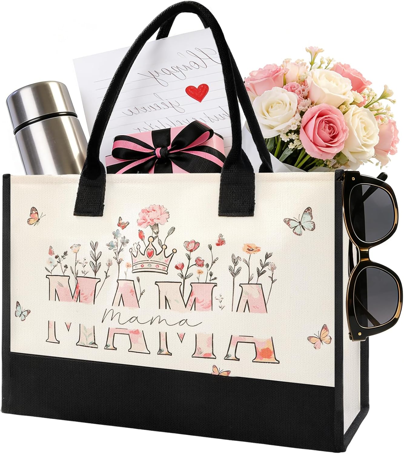 Mother’s Day Tote Bag for Mom – Floral Canvas Beach Bag ( Free Fridge Magnets )