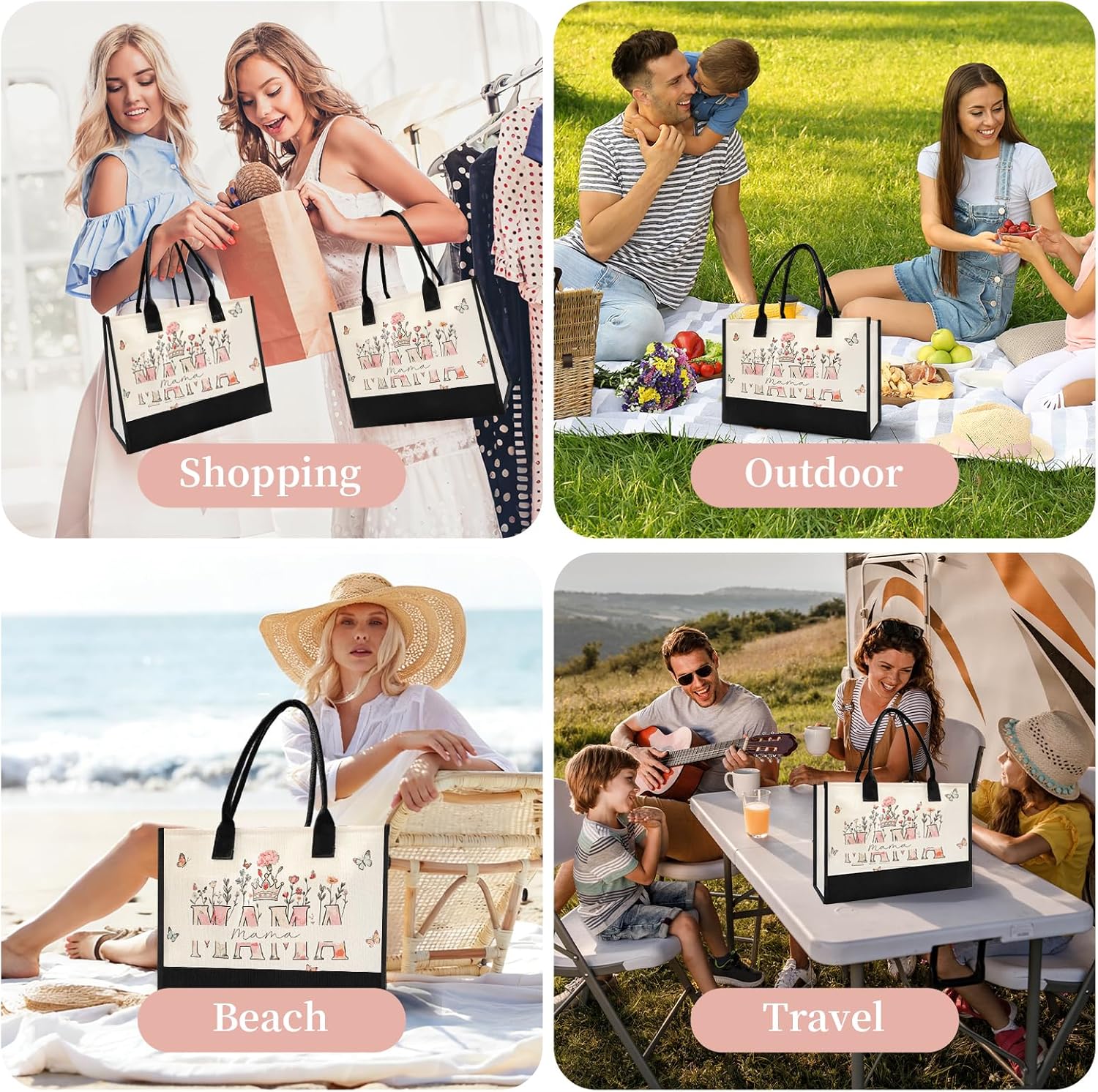 Mother’s Day Tote Bag for Mom – Floral Canvas Beach Bag ( Free Fridge Magnets )