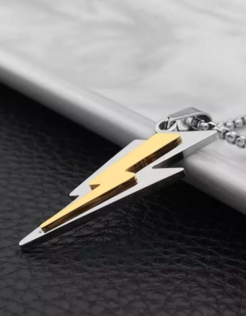 Load image into Gallery viewer, Men&#39;s Fashion Jewelry Silver &amp; Gold Lightning Bolt Pendant Necklace
