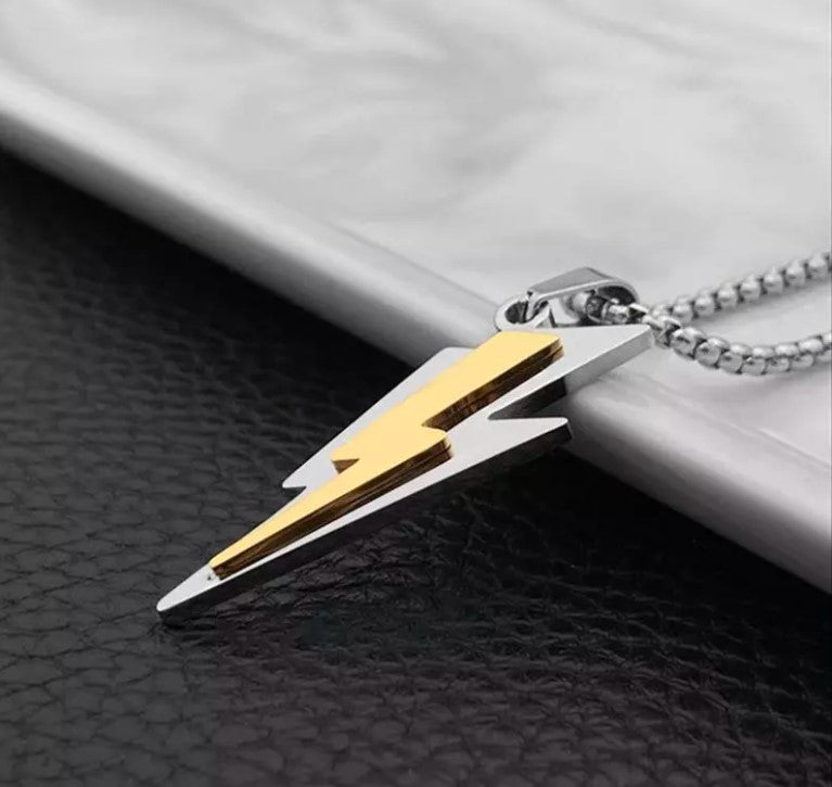 Men's Fashion Jewelry Silver & Gold Lightning Bolt Pendant Necklace