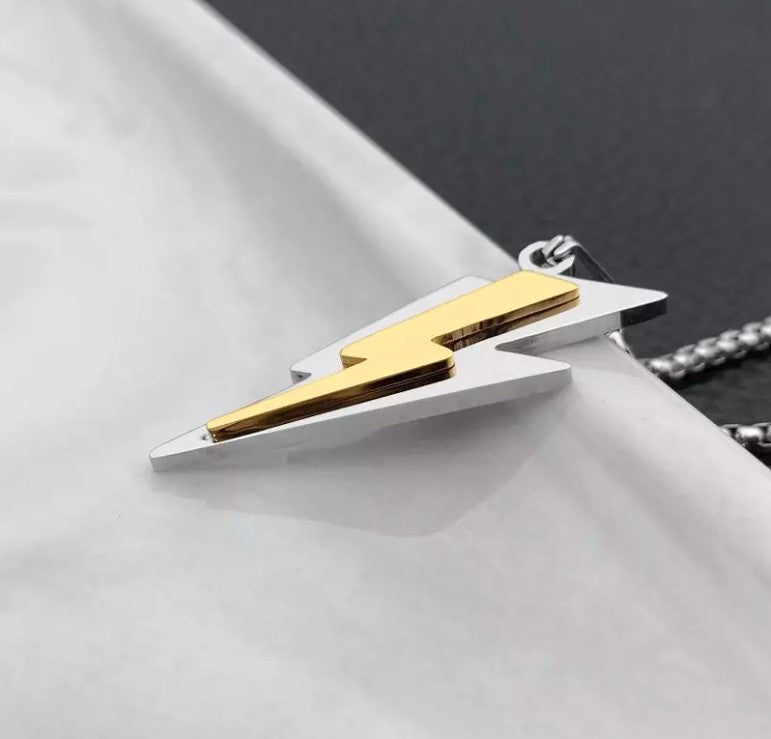 Men's Fashion Jewelry Silver & Gold Lightning Bolt Pendant Necklace